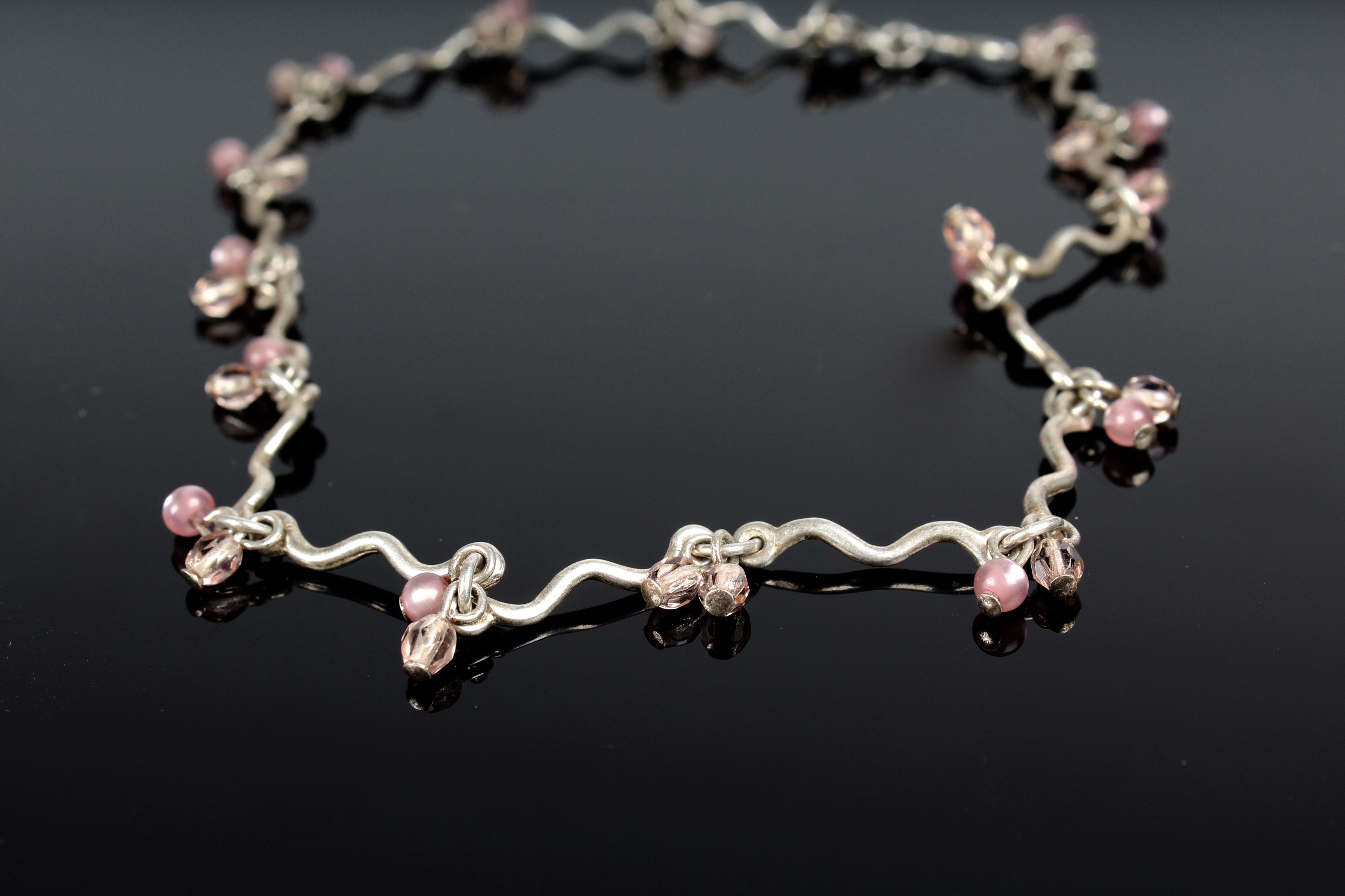 Sterling Silver Necklace with Pink Beads