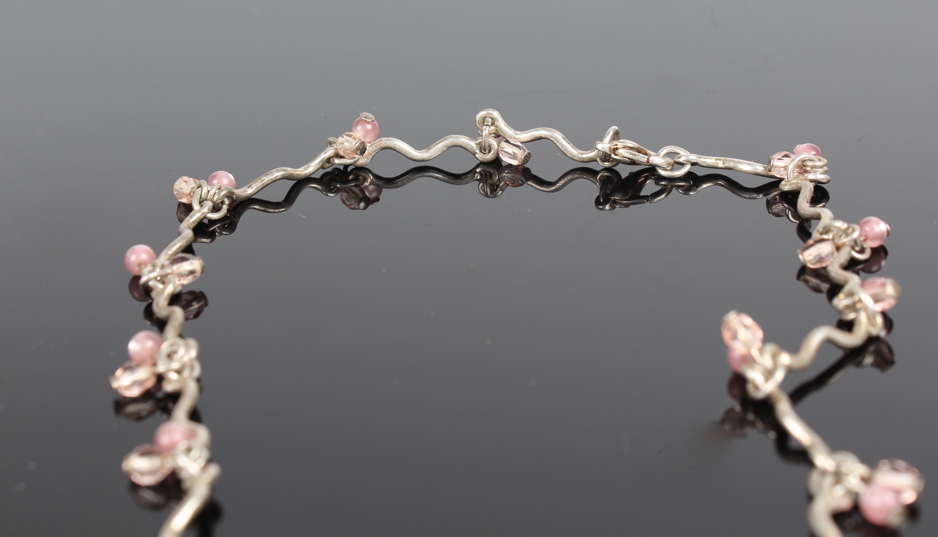 Sterling Silver Necklace with Pink Beads