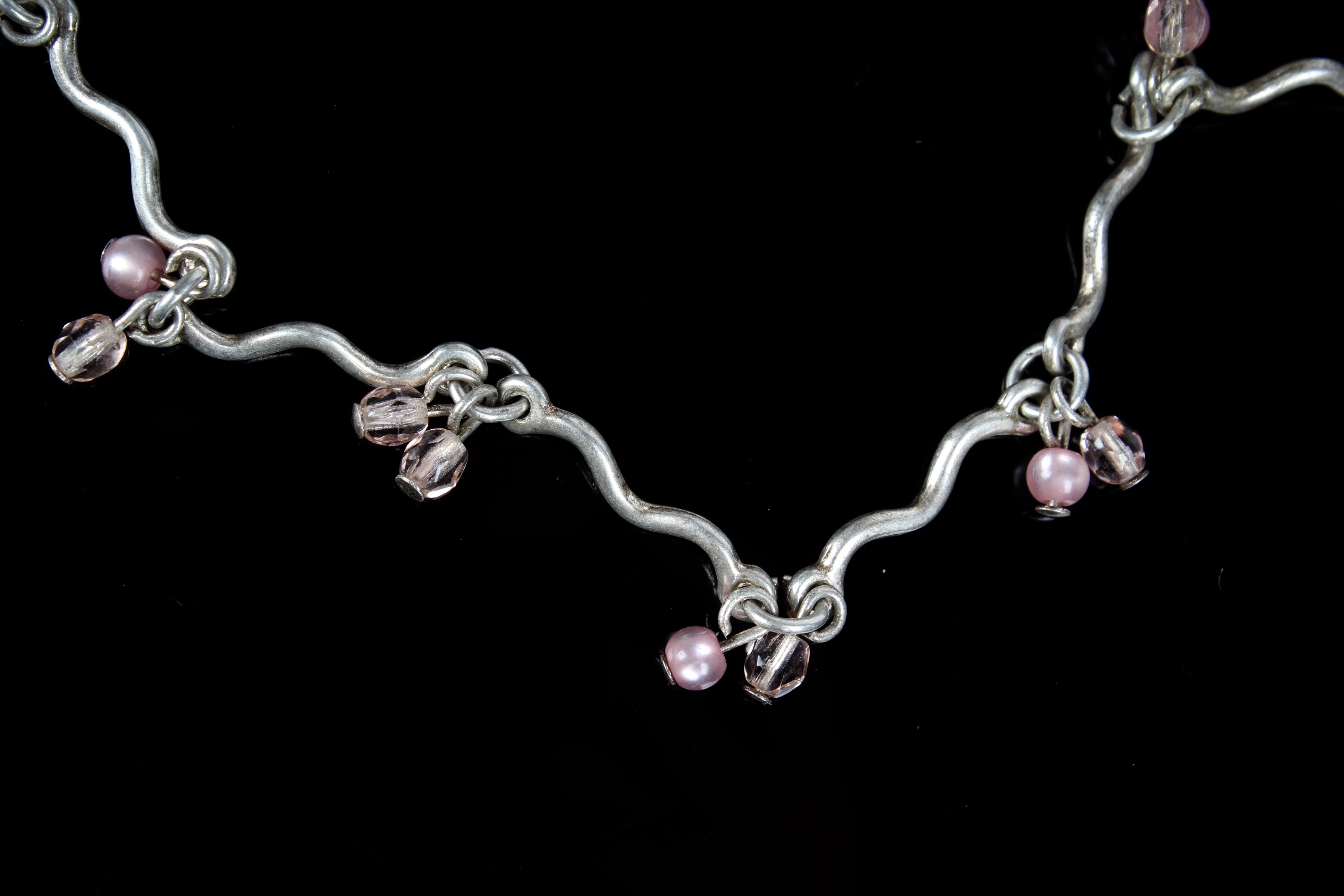 Sterling Silver Necklace with Pink Beads