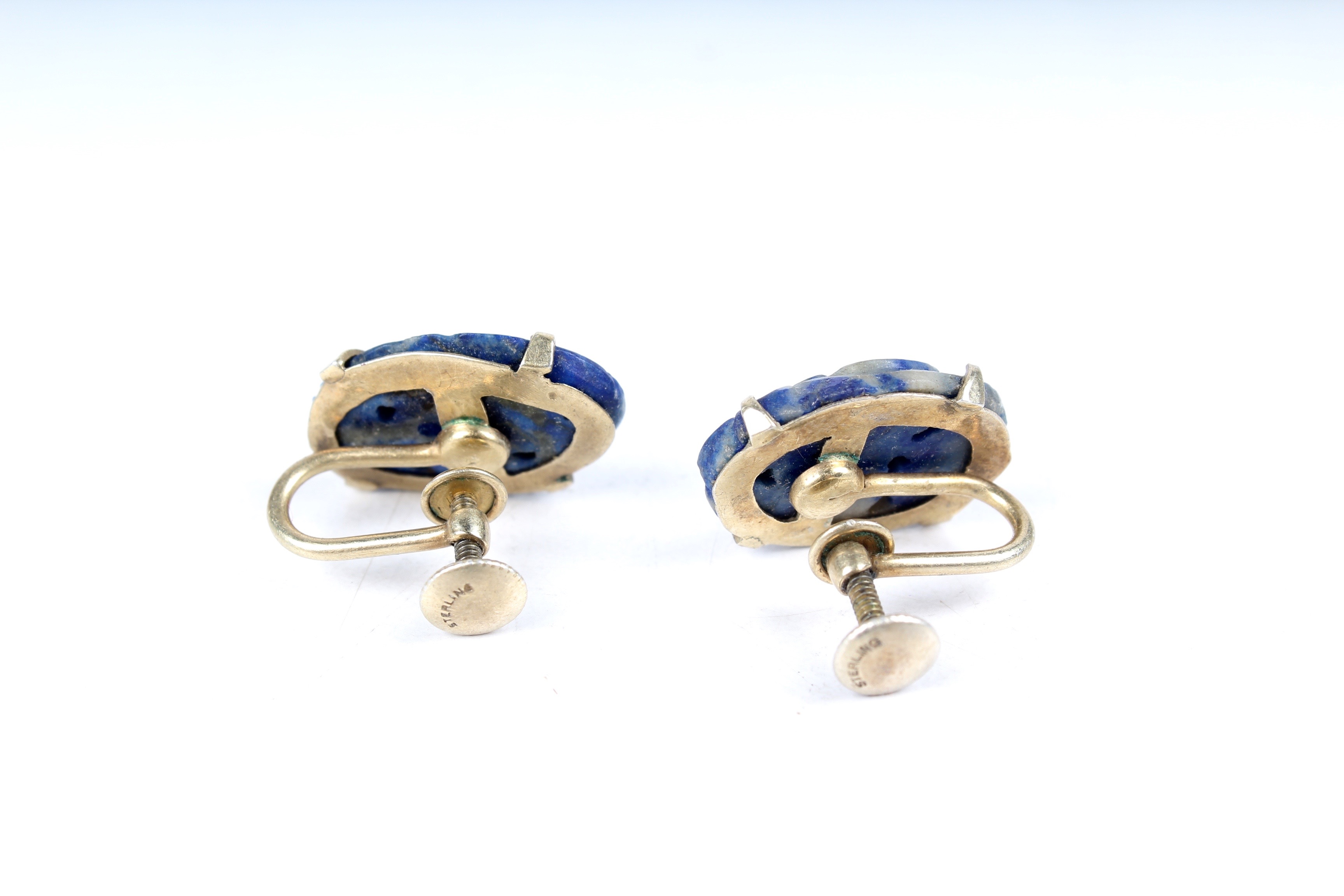 Sterling Silver and Carved Lapis Jewelry Set