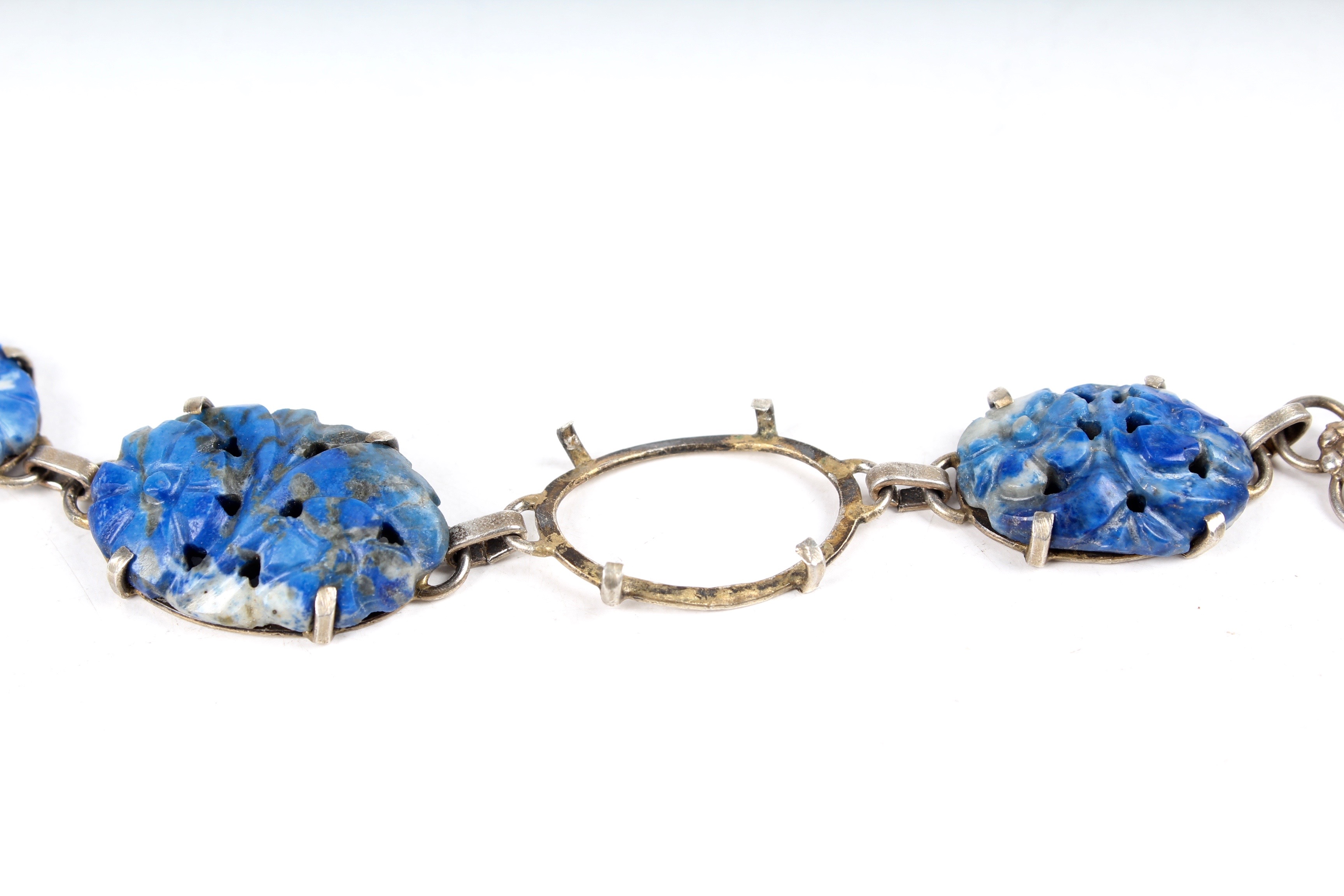 Sterling Silver and Carved Lapis Jewelry Set