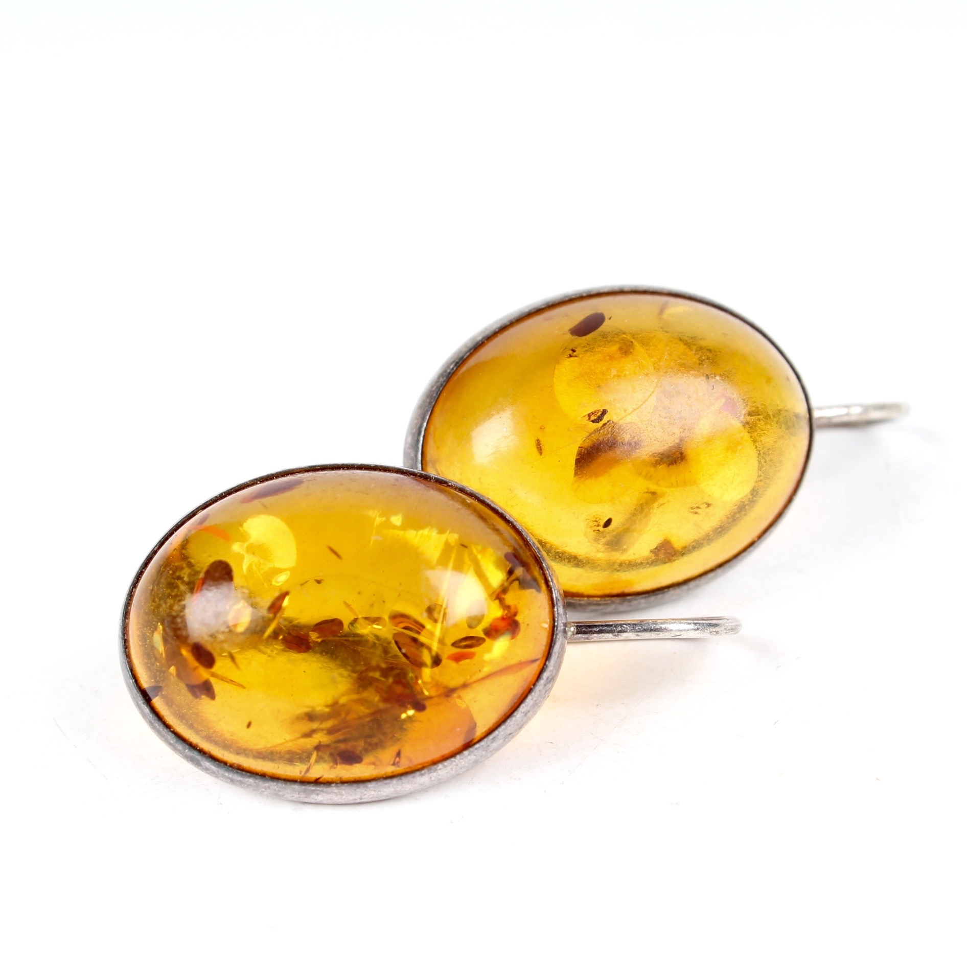 Pair of Sterling Silver and Amber Earrings