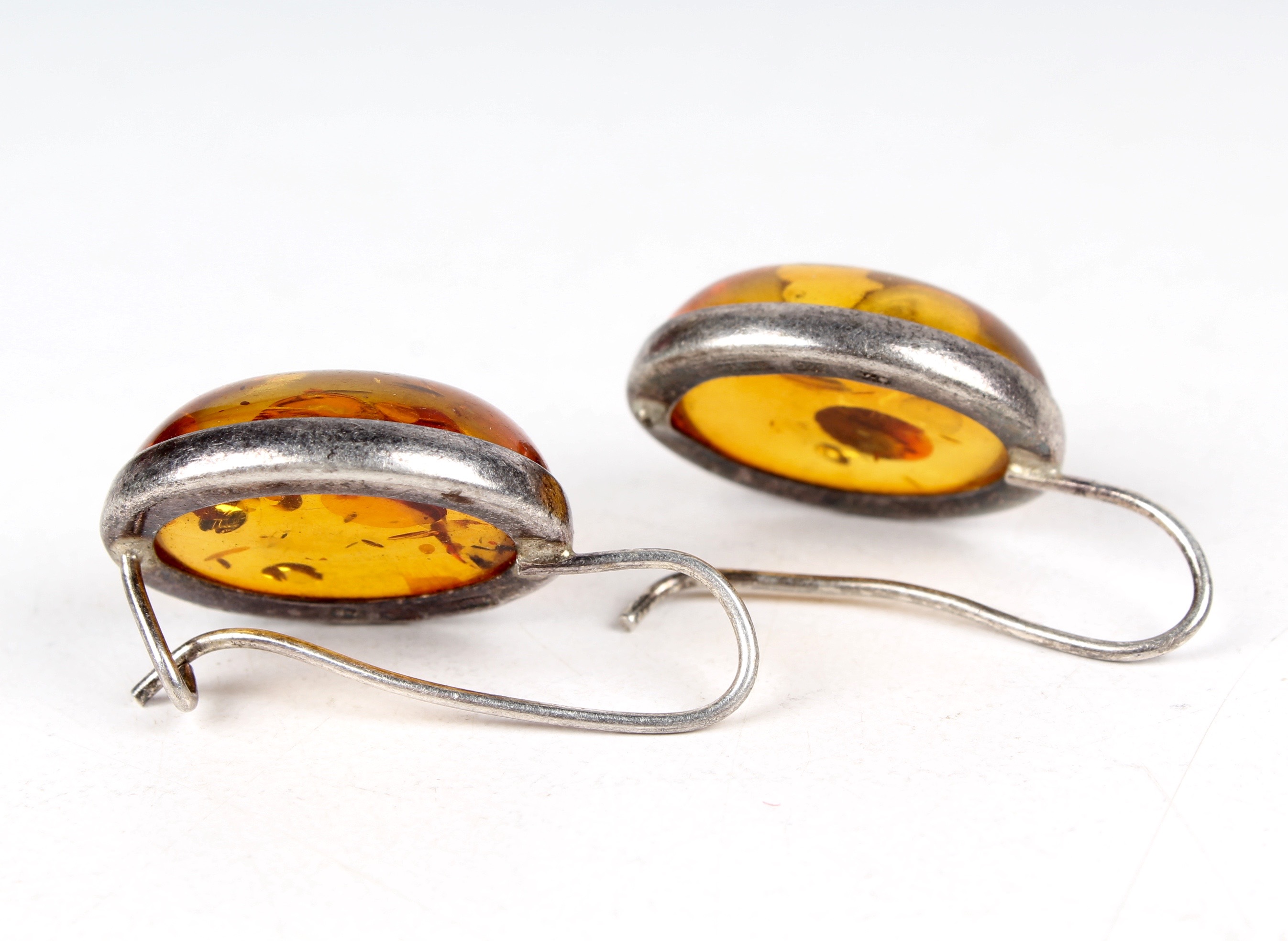 Pair of Sterling Silver and Amber Earrings