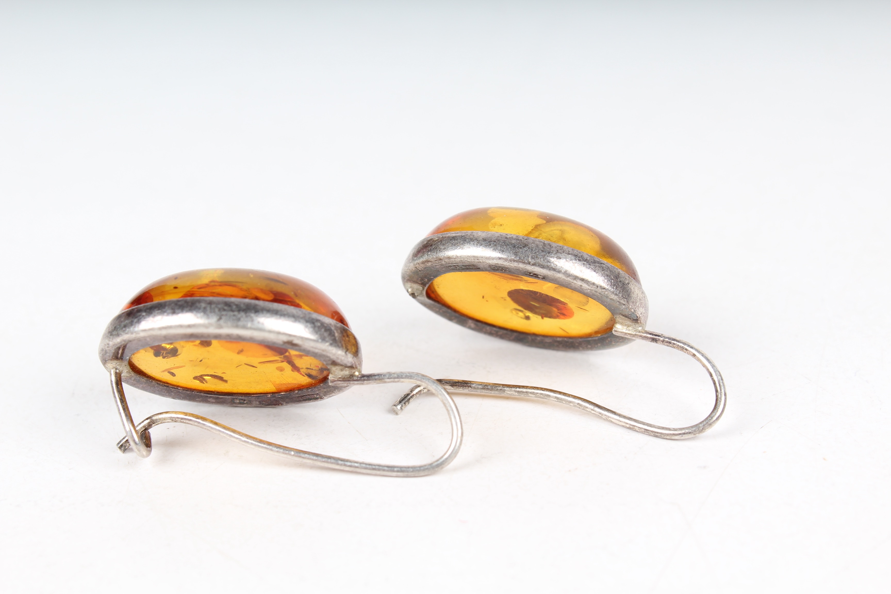 Pair of Sterling Silver and Amber Earrings