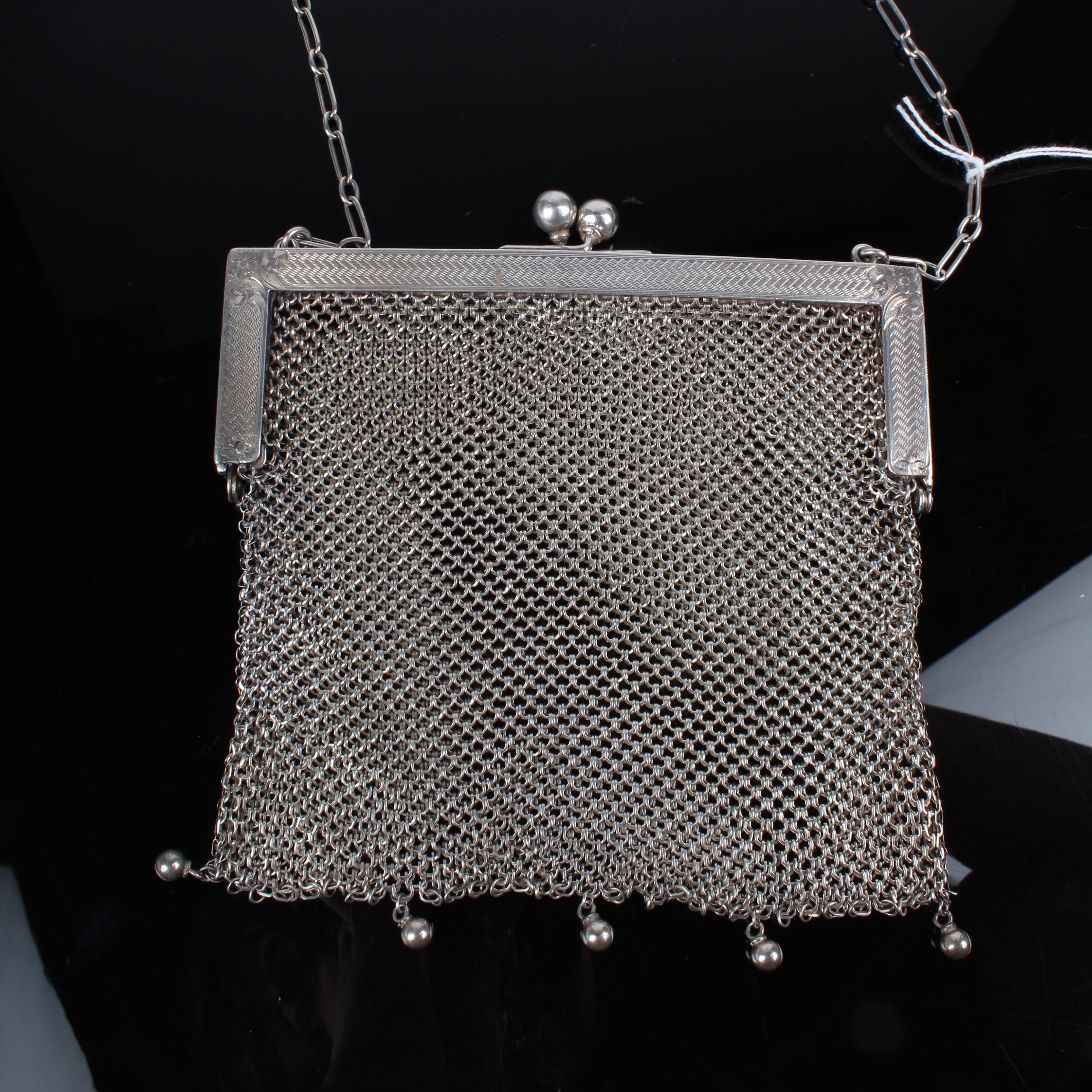 Vintage Sterling Silver Hand Engraved Mesh Purse