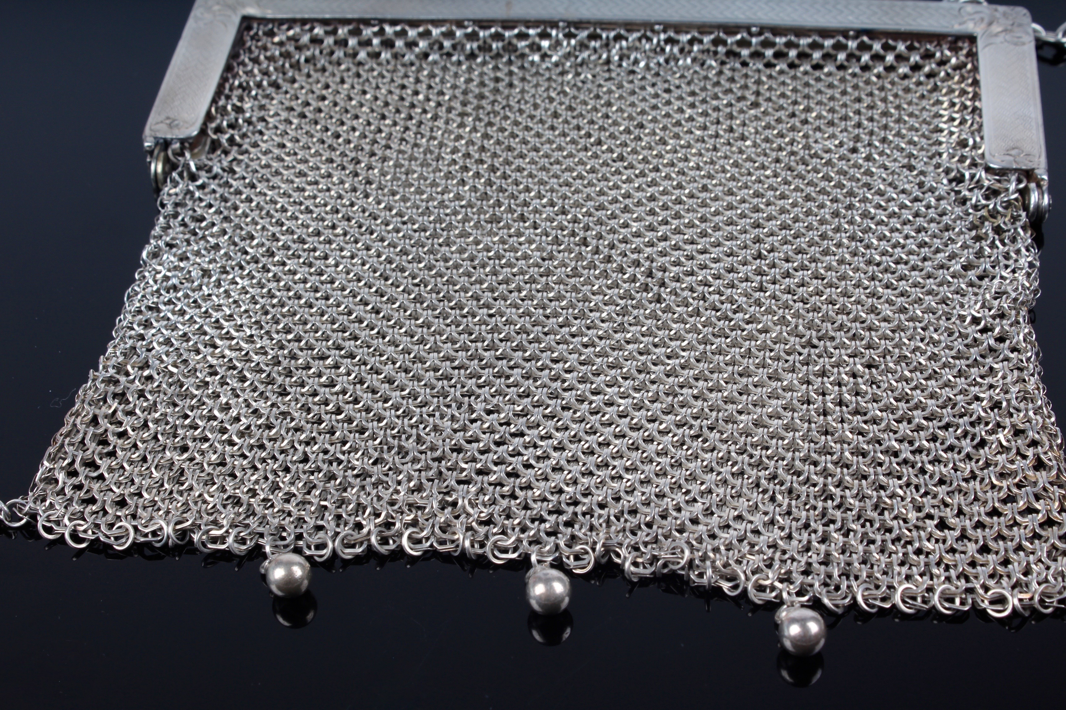 Vintage Sterling Silver Hand Engraved Mesh Purse