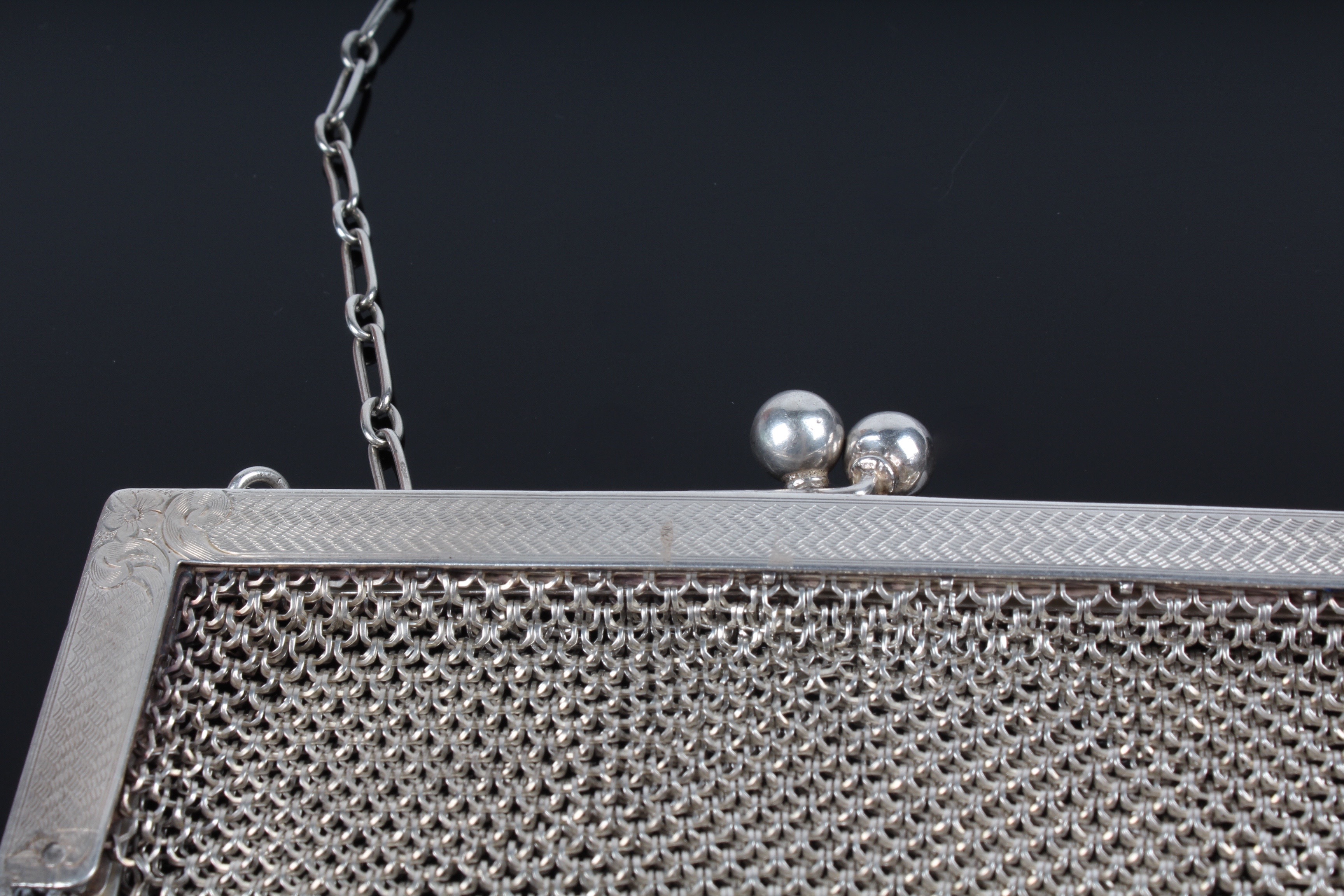 Vintage Sterling Silver Hand Engraved Mesh Purse