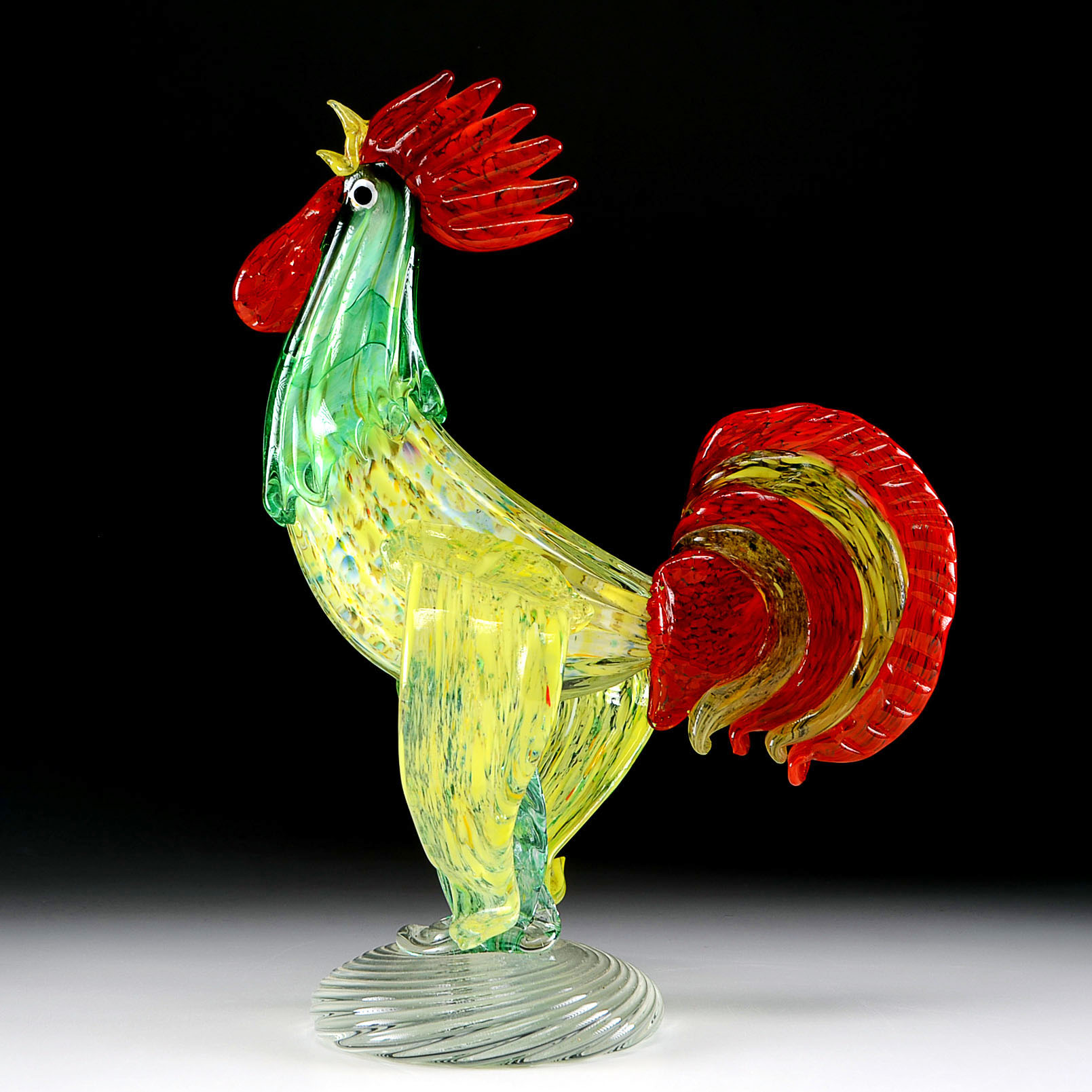 Modern Murano Art Glass Rooster Signed Mario Sandon