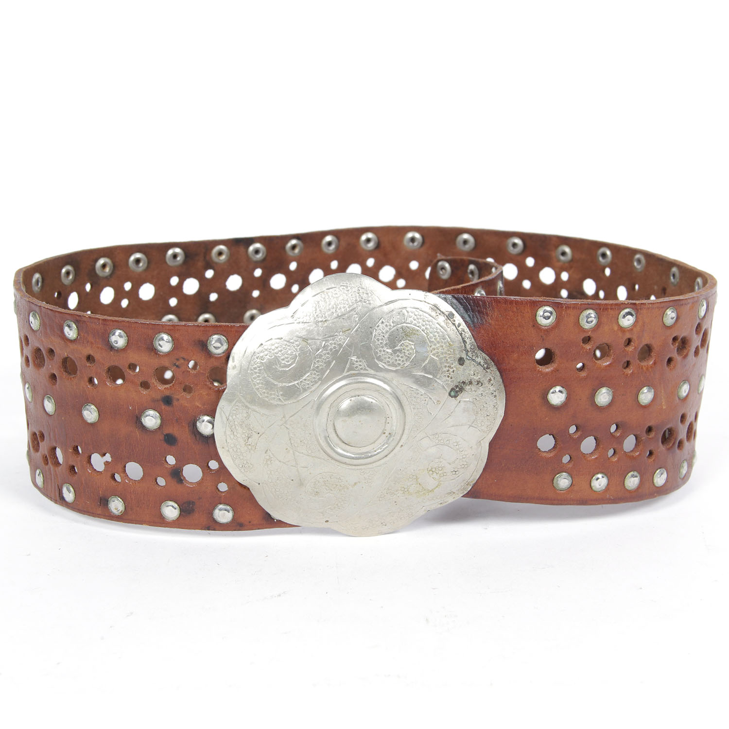 Vintage Handcrafted Leather Belt with Large Buckle