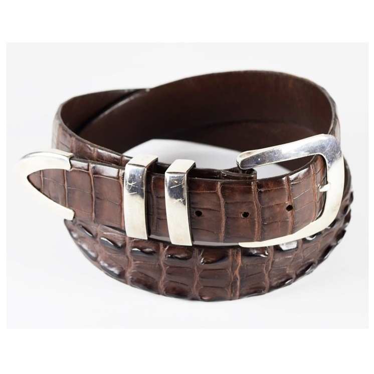 Mens Handmade Hornback American Alligator Belt with Sterling Chacon Buckle, Size 40