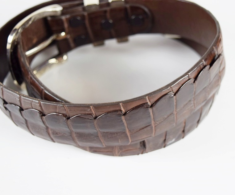 Mens Handmade Hornback American Alligator Belt with Sterling Chacon Buckle, Size 40