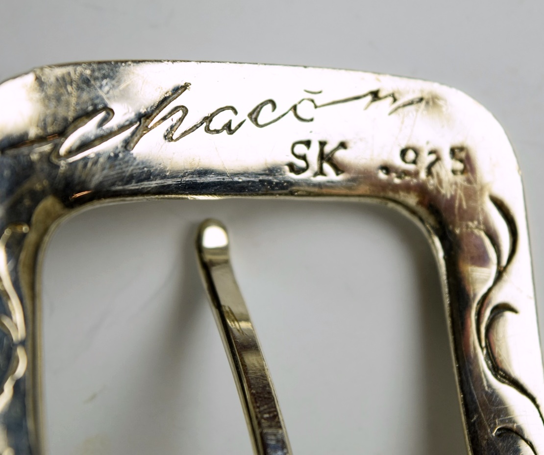 Mens Handmade Hornback American Alligator Belt with Sterling Chacon Buckle, Size 40