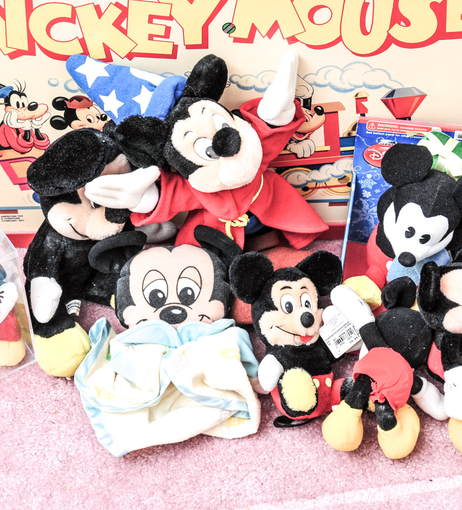 Vintage Mickey Mouse Toy Box with Plush Toys