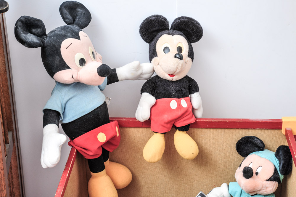 Vintage Mickey Mouse Toy Box with Plush Toys