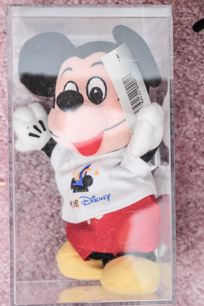 Vintage Mickey Mouse Toy Box with Plush Toys