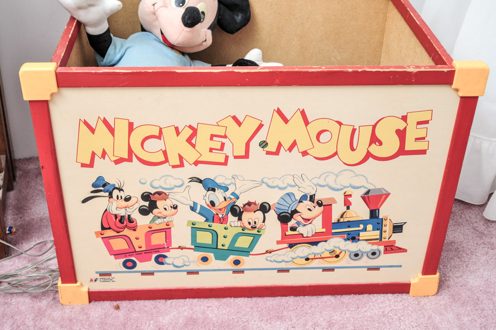 Vintage Mickey Mouse Toy Box with Plush Toys