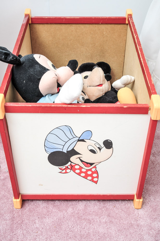 Vintage Mickey Mouse Toy Box with Plush Toys
