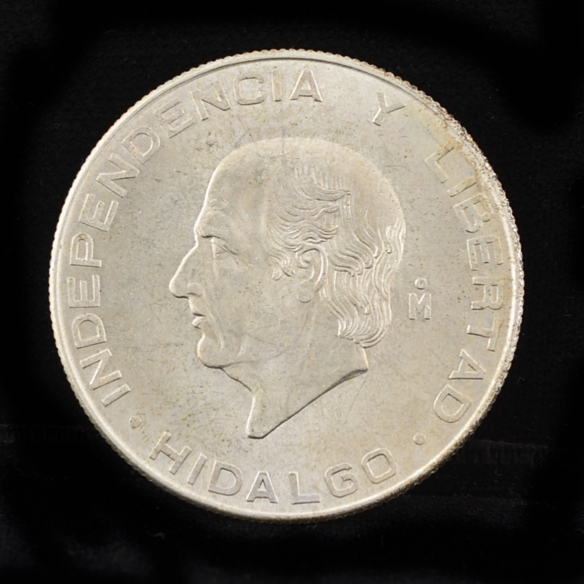 1955 Mexican Five Pesos Silver Coin featuring Hidalgo