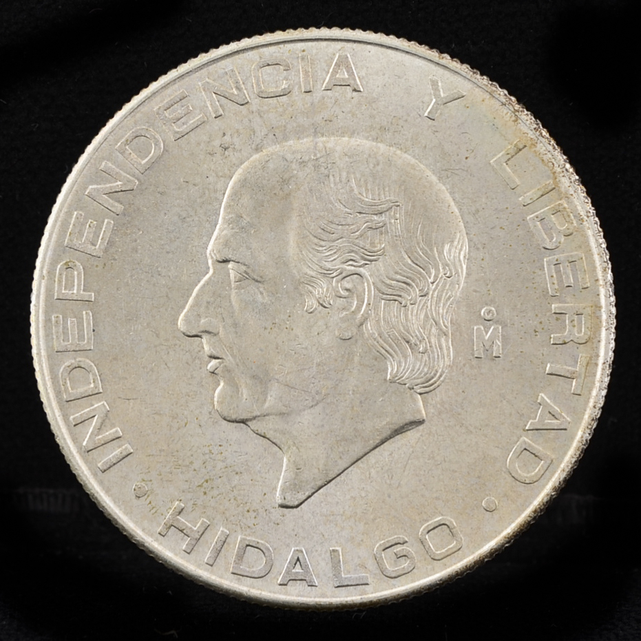 1955 Mexican Five Pesos Silver Coin featuring Hidalgo