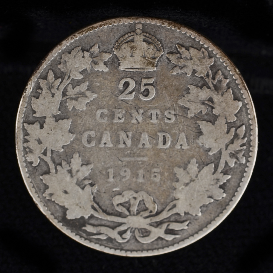 Group of Five Early Canadian Silver Quarters