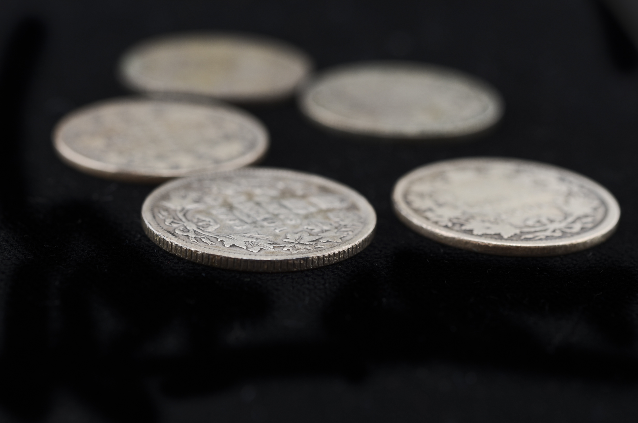 Group of Five Early Canadian Silver Quarters