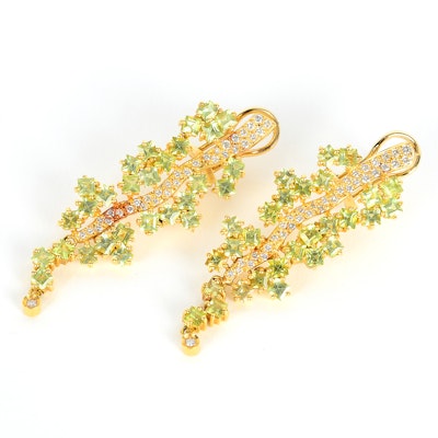 Pair of 18 Yellow Gold Diamond and Peridot Earrings Pair of 18 Yellow Gold Diamond and Peridot Earrings