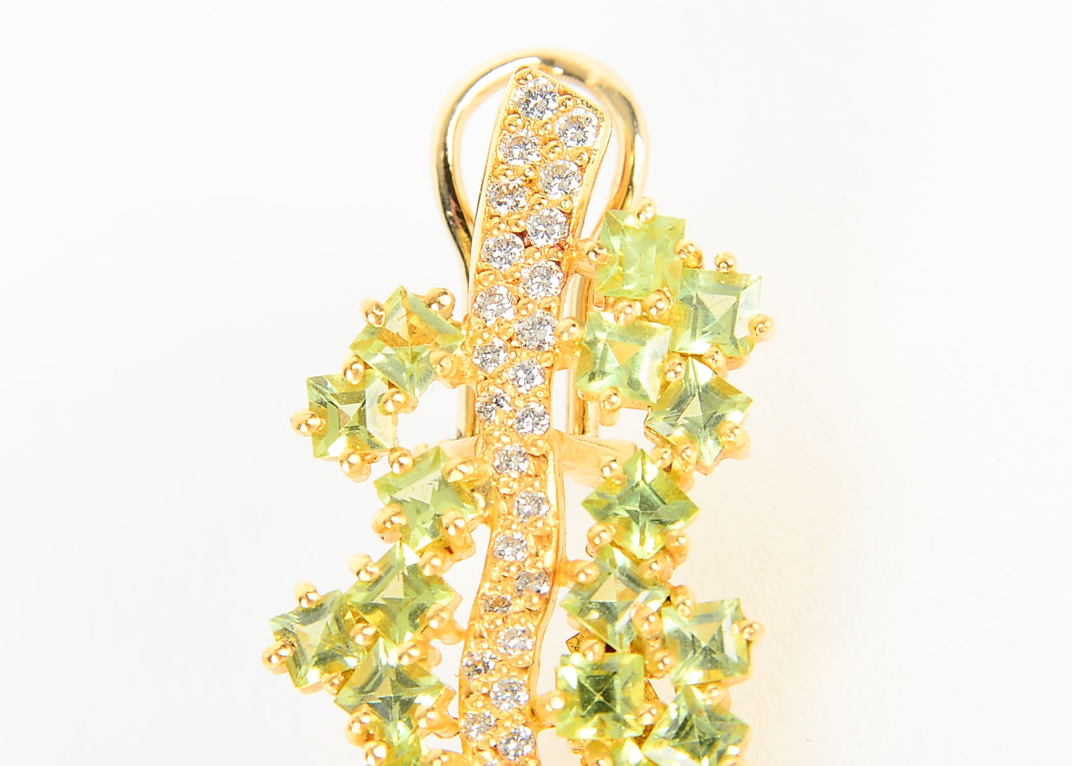 Pair of 18 Yellow Gold Diamond and Peridot Earrings