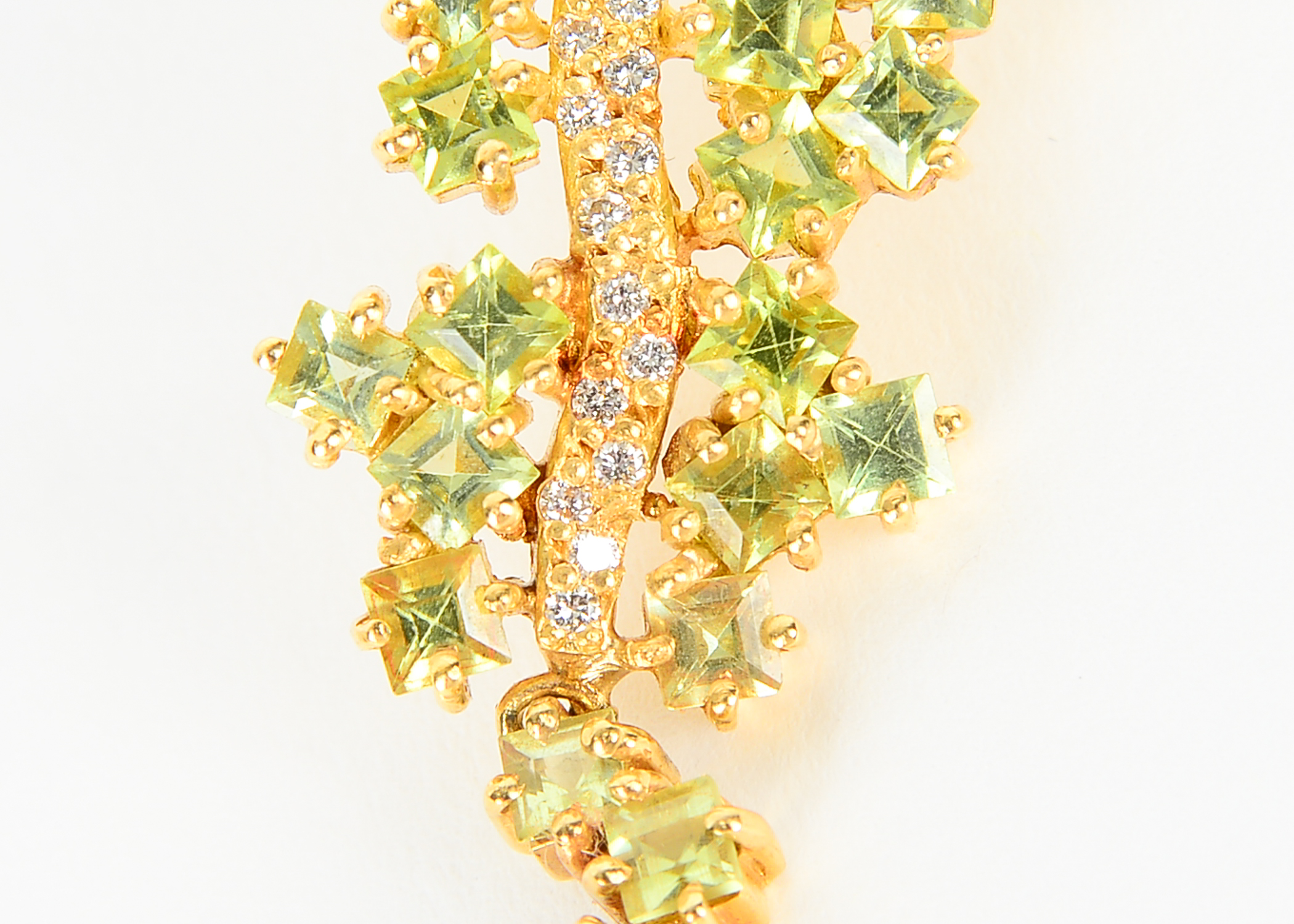 Pair of 18 Yellow Gold Diamond and Peridot Earrings