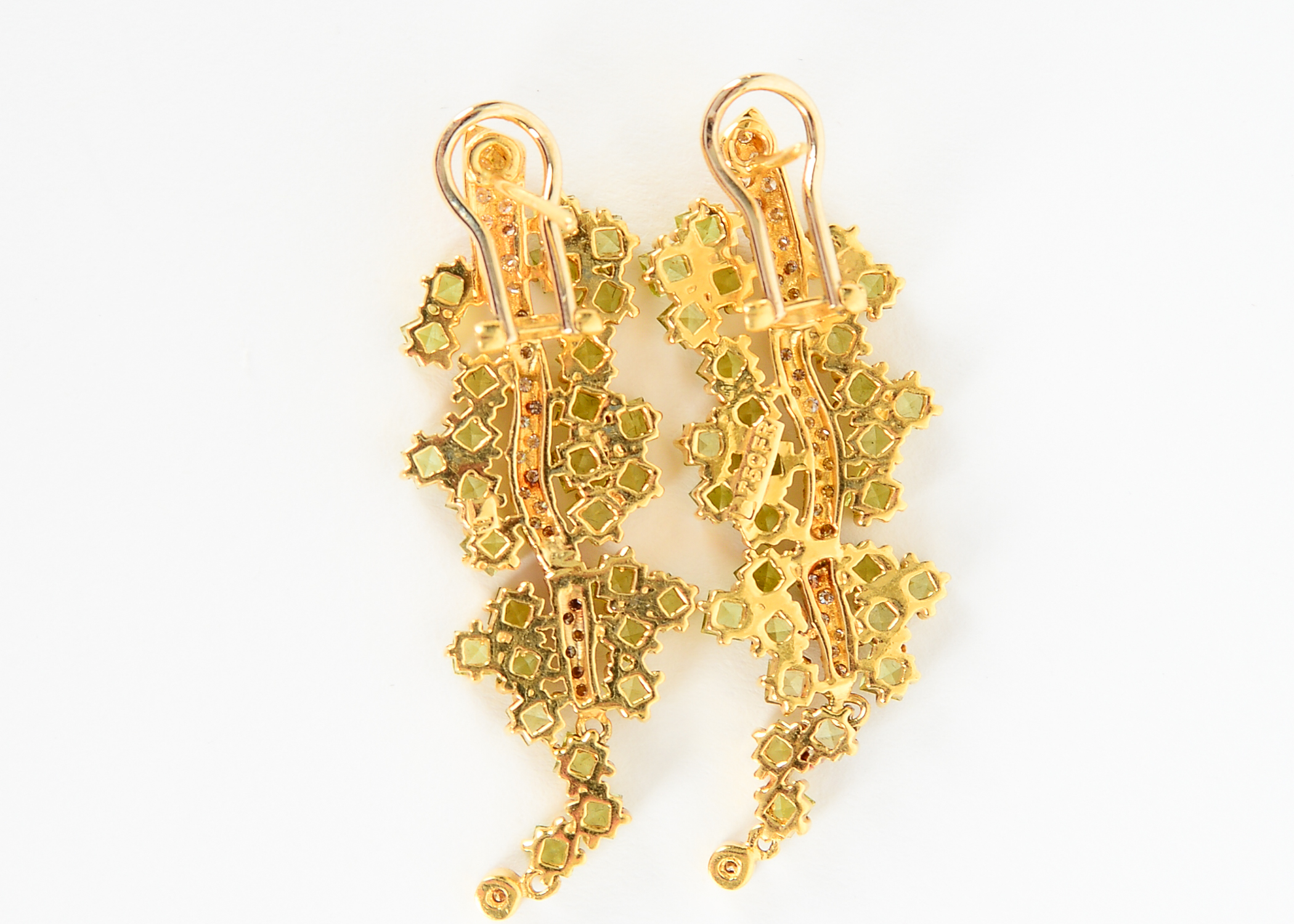Pair of 18 Yellow Gold Diamond and Peridot Earrings