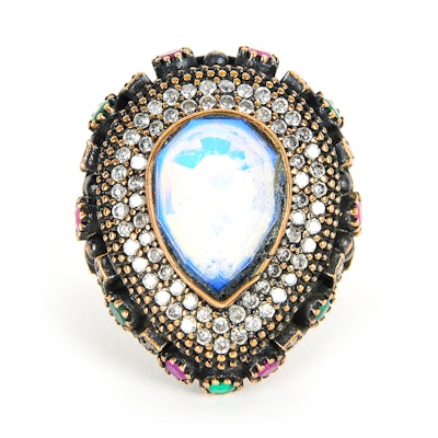 Large Sterling Silver Ring With Chalcedony, Rubies, and Chrysoprases Large Sterling Silver Ring With Chalcedony, Rubies, and Chrysoprases
