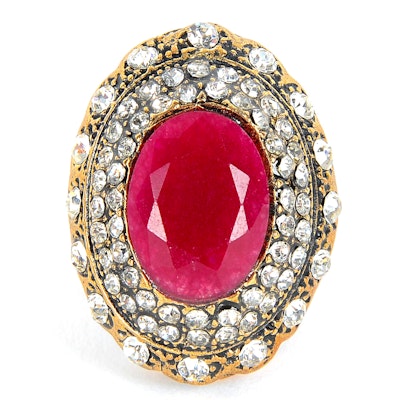 Large Ruby and Rhinestone Cocktail Ring Large Ruby and Rhinestone Cocktail Ring