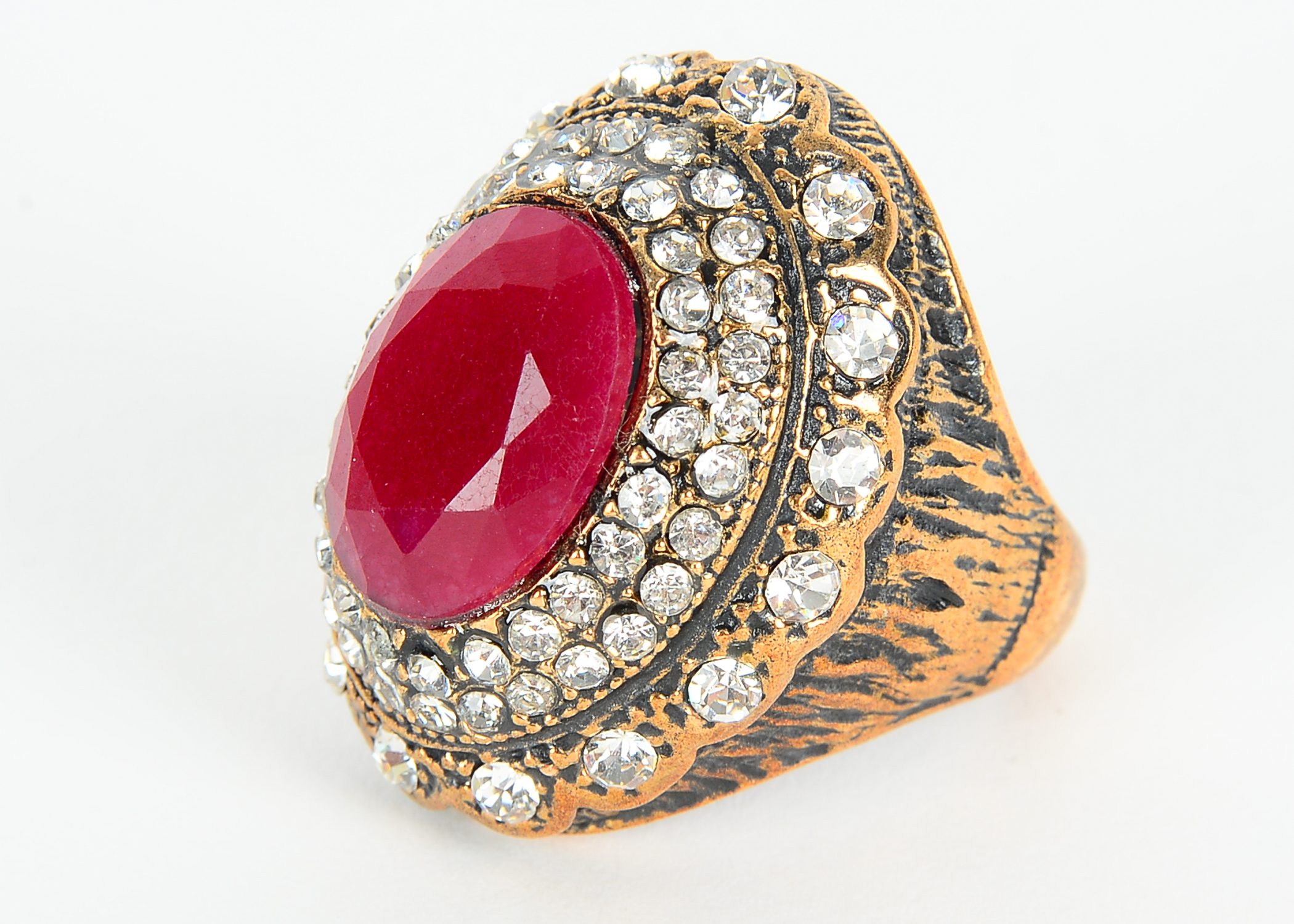 Large Ruby and Rhinestone Cocktail Ring