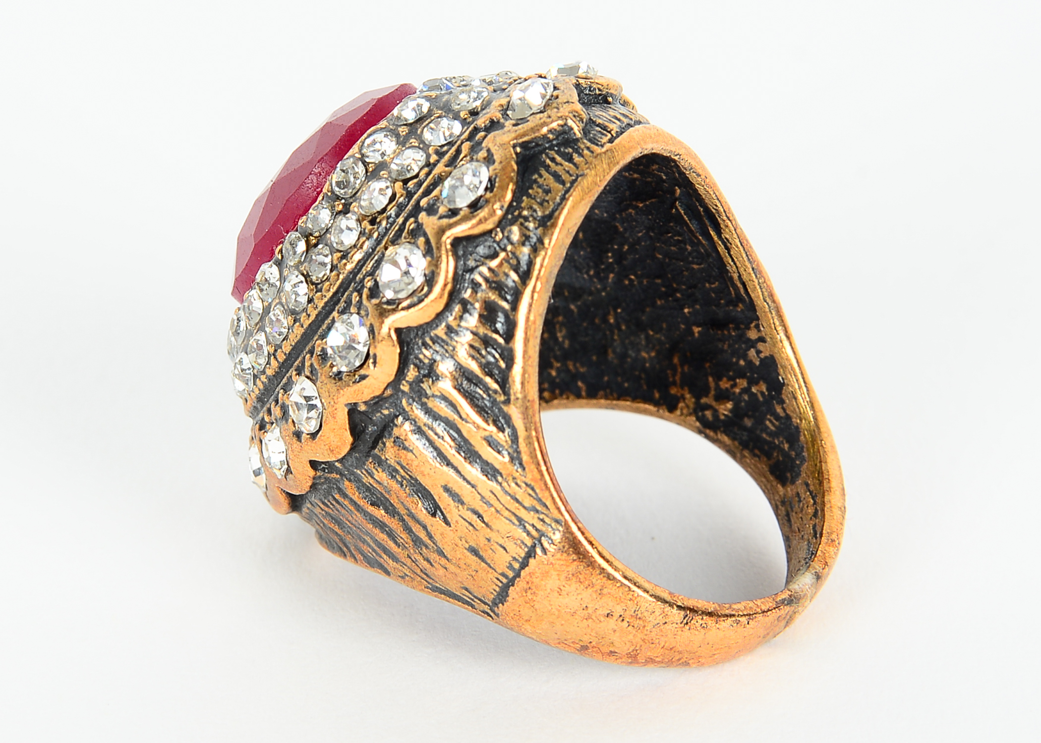 Large Ruby and Rhinestone Cocktail Ring