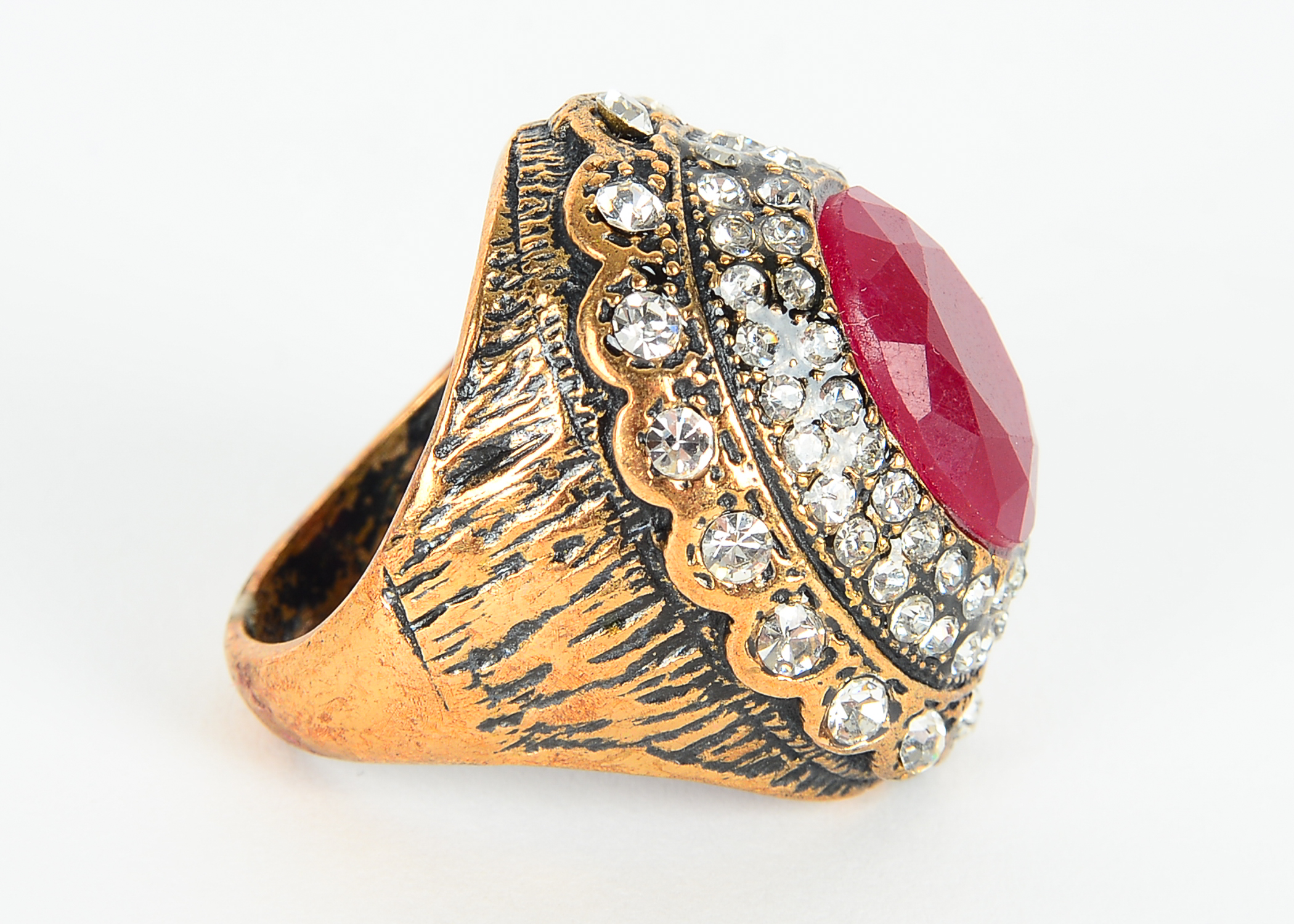 Large Ruby and Rhinestone Cocktail Ring
