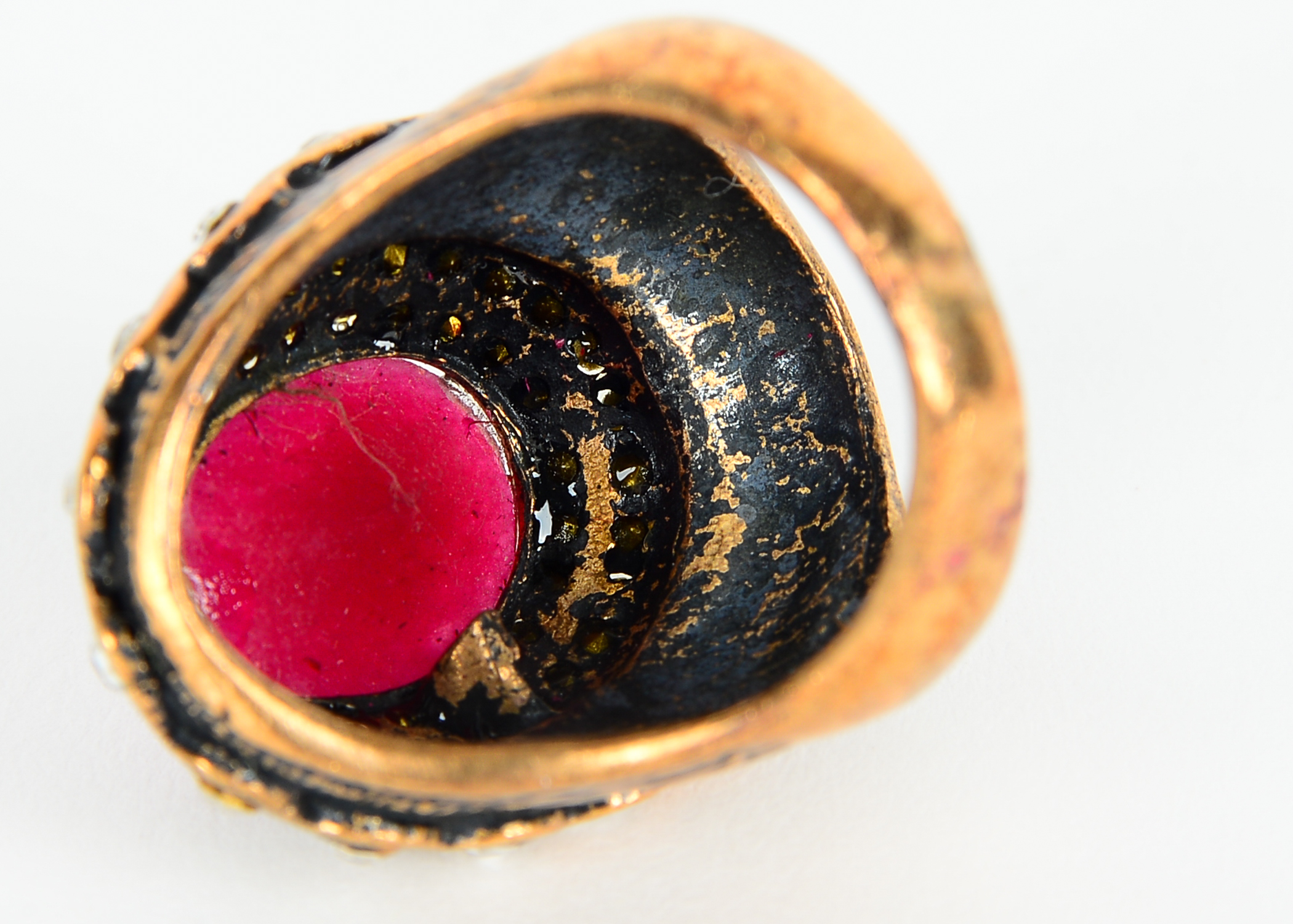 Large Ruby and Rhinestone Cocktail Ring
