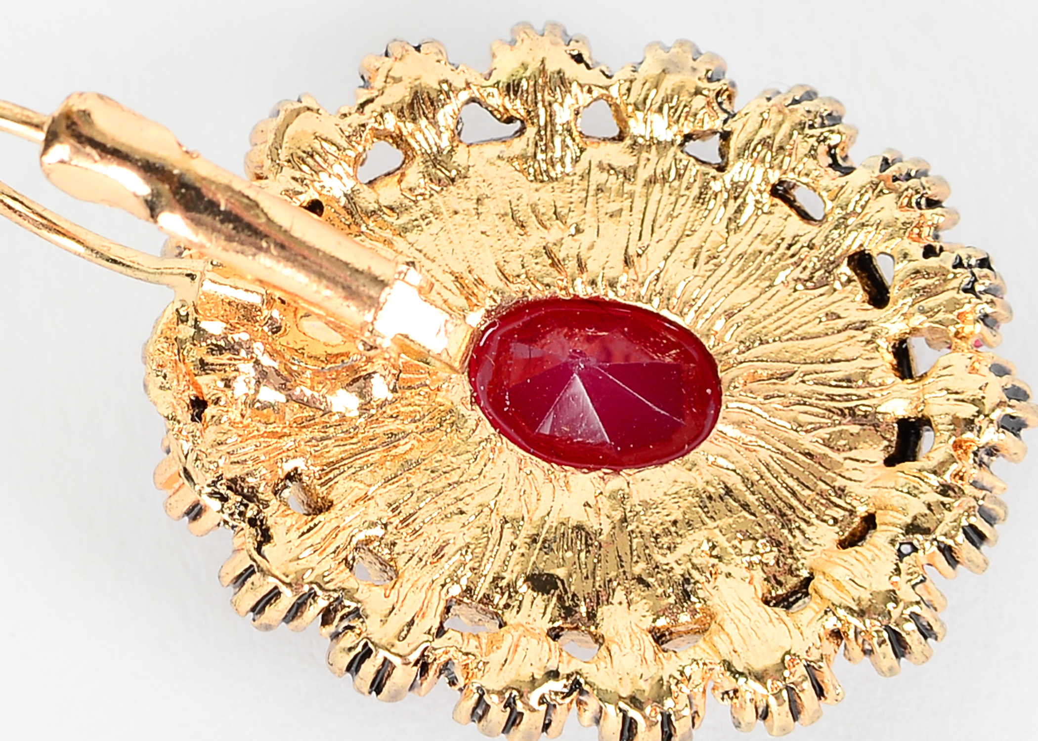 Two Pairs of Ruby, Rhinestone, and Chrysoprase Earrings