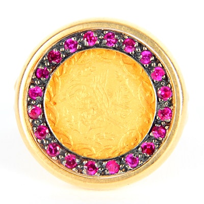 14k Yellow Gold Ruby Ring With Replica Turkish Coin 14k Yellow Gold Ruby Ring With Replica Turkish Coin
