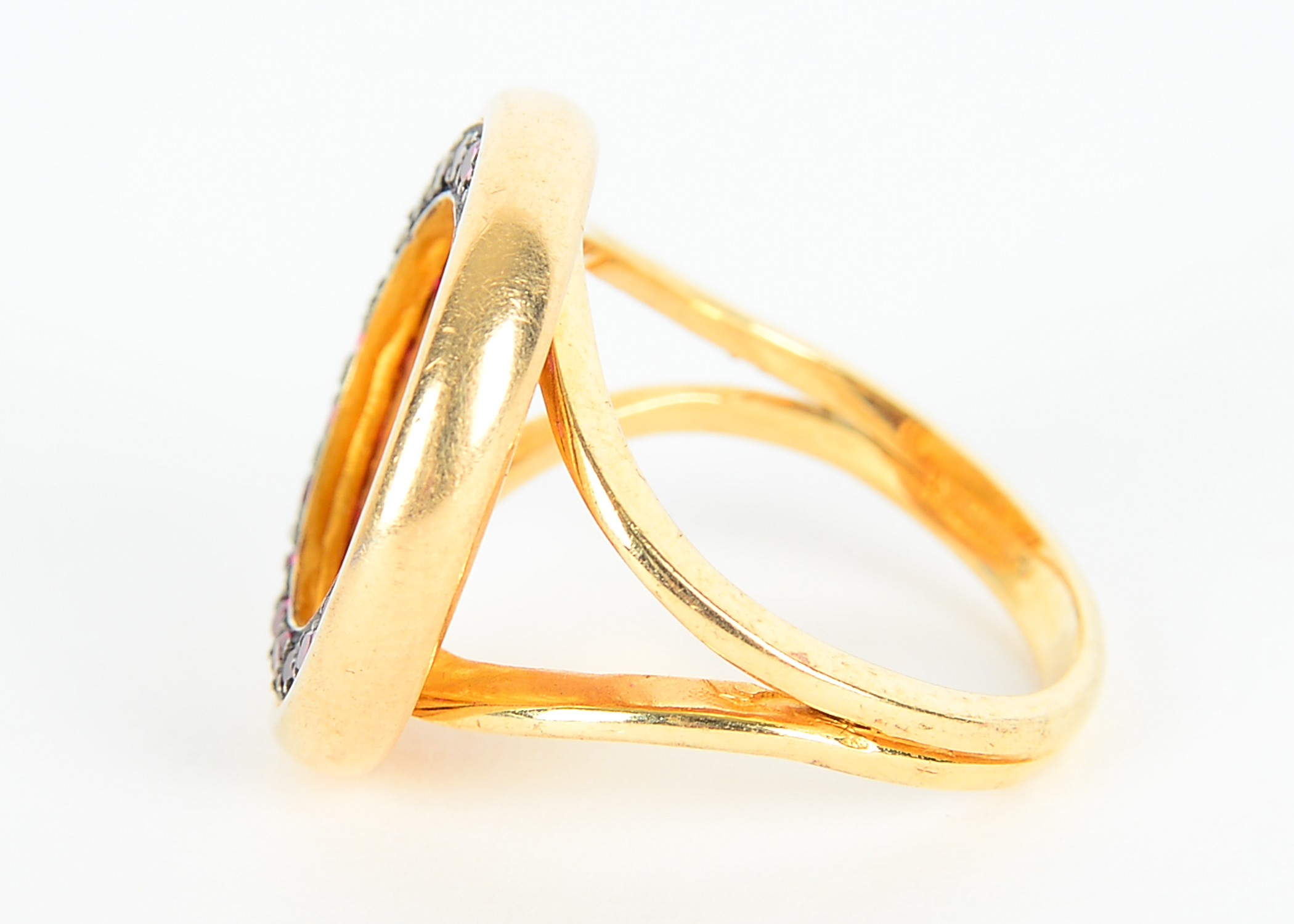 14k Yellow Gold Ruby Ring With Replica Turkish Coin