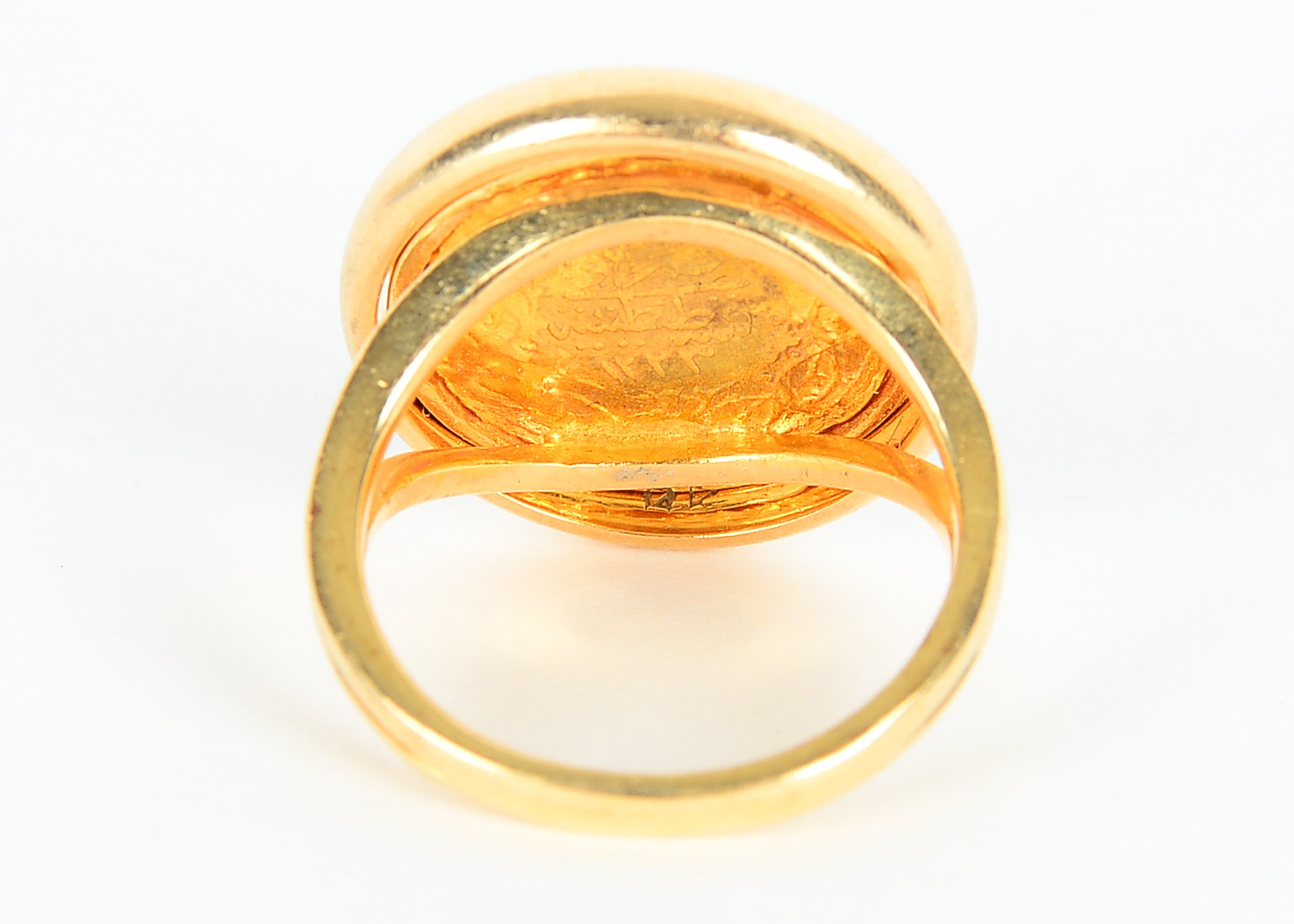 14k Yellow Gold Ruby Ring With Replica Turkish Coin