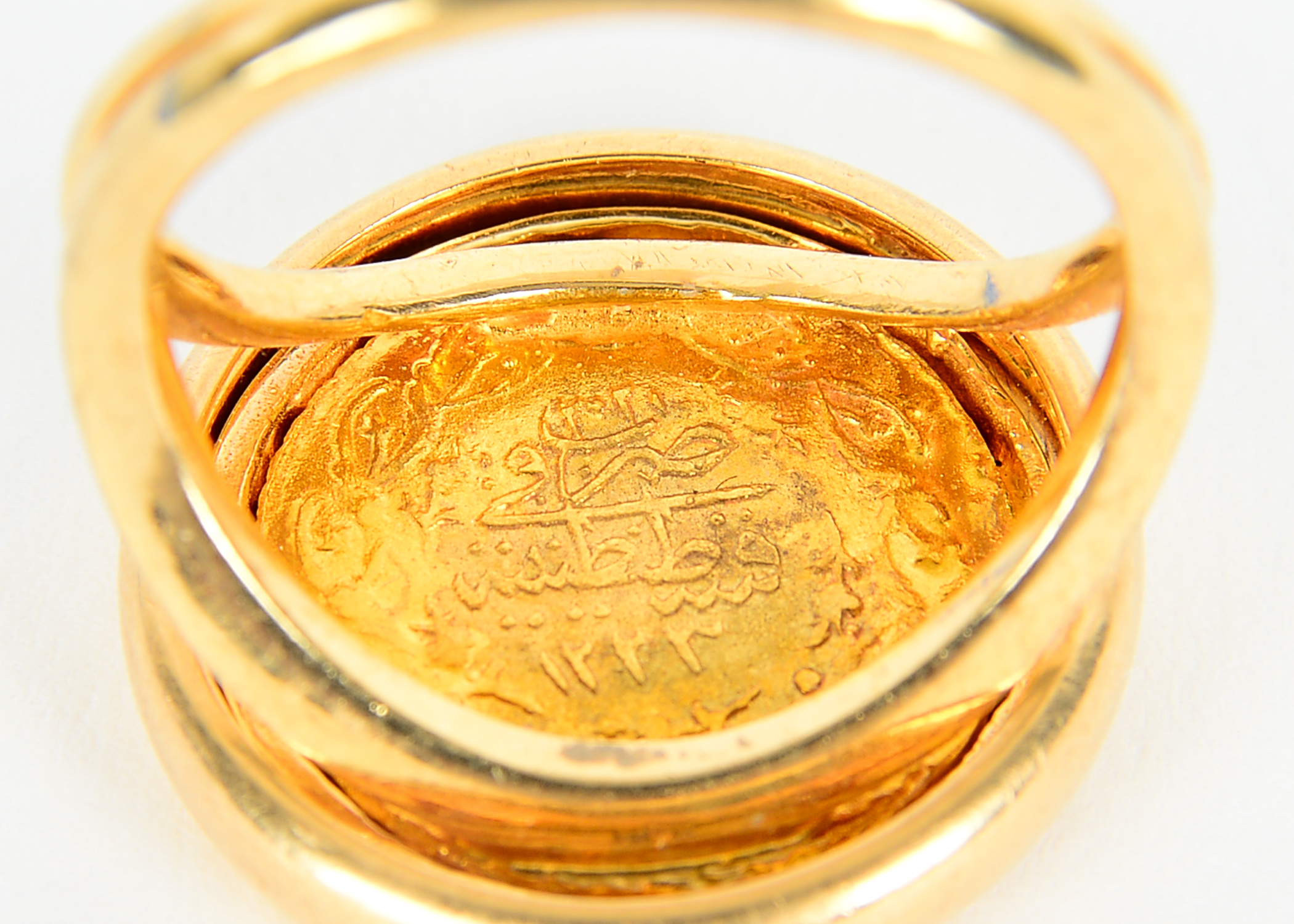 14k Yellow Gold Ruby Ring With Replica Turkish Coin