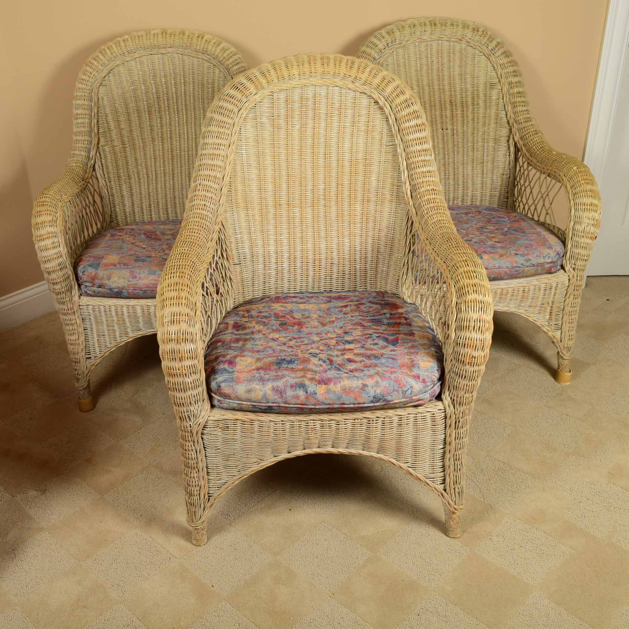 Pennsylvania House Curved Back Wicker Arm Chair Trio