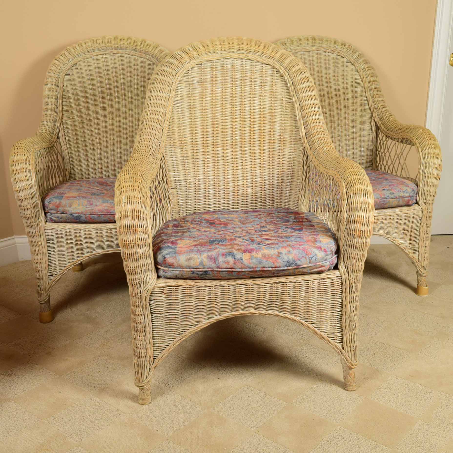 Pennsylvania House Curved Back Wicker Arm Chair Trio