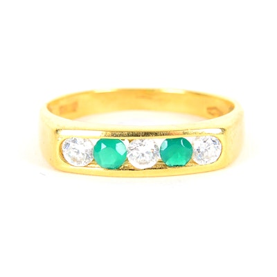 18k Yellow Gold Cubic Zirconia and Chrysoprase Stone Ring 18k Yellow Gold Cubic Zirconia and Chrysoprase Stone Ring