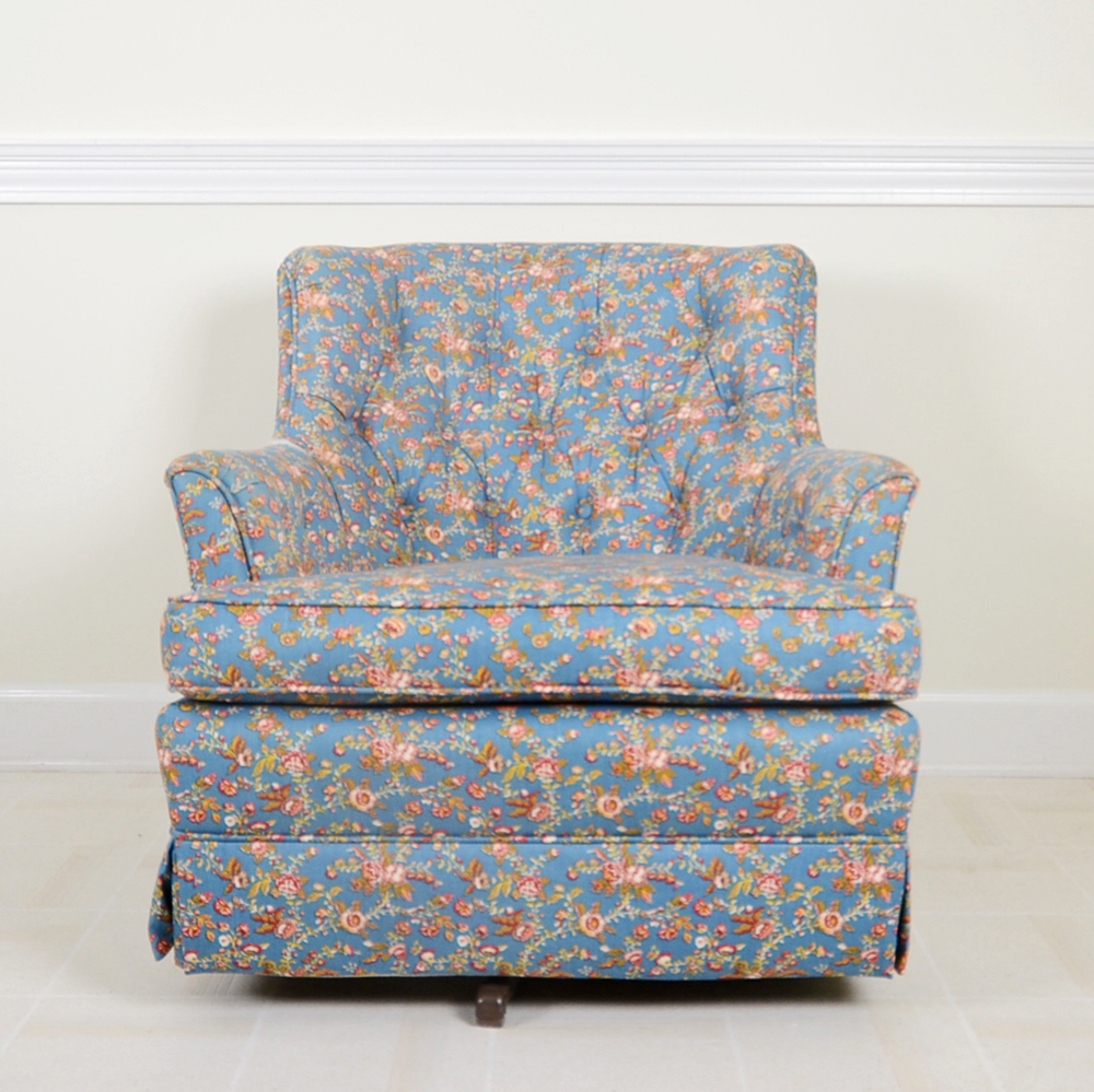 Vintage Tufted Back Floral Armchair and Ottoman