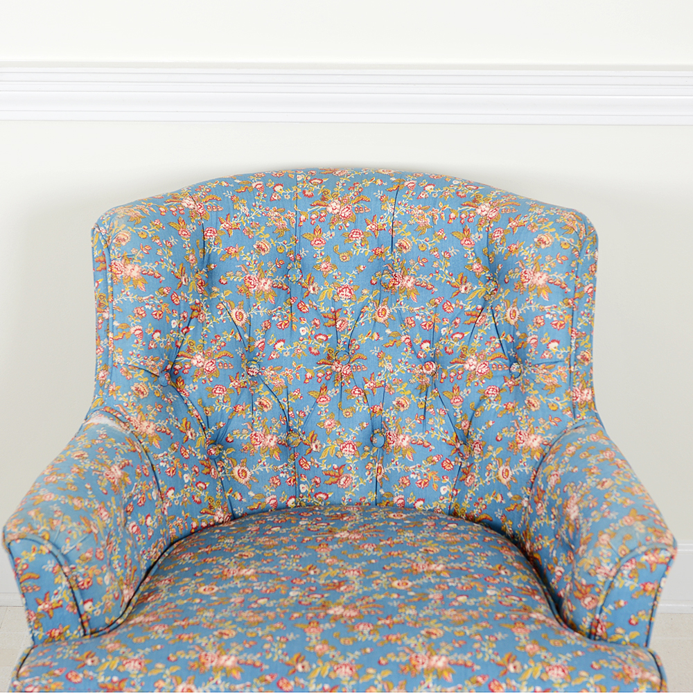 Vintage Tufted Back Floral Armchair and Ottoman