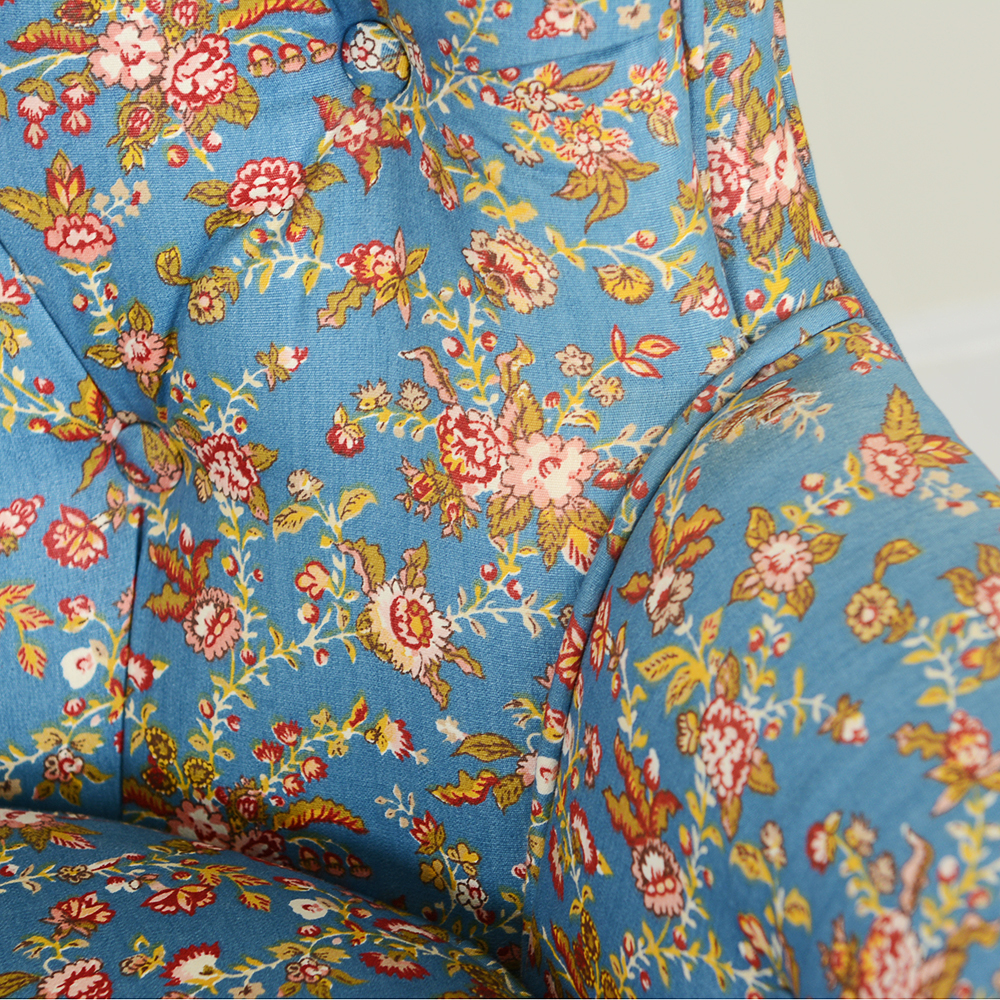 Vintage Tufted Back Floral Armchair and Ottoman