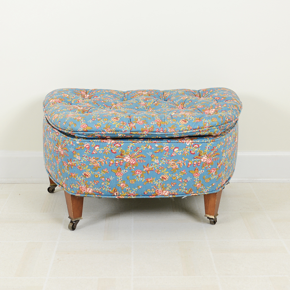 Vintage Tufted Back Floral Armchair and Ottoman