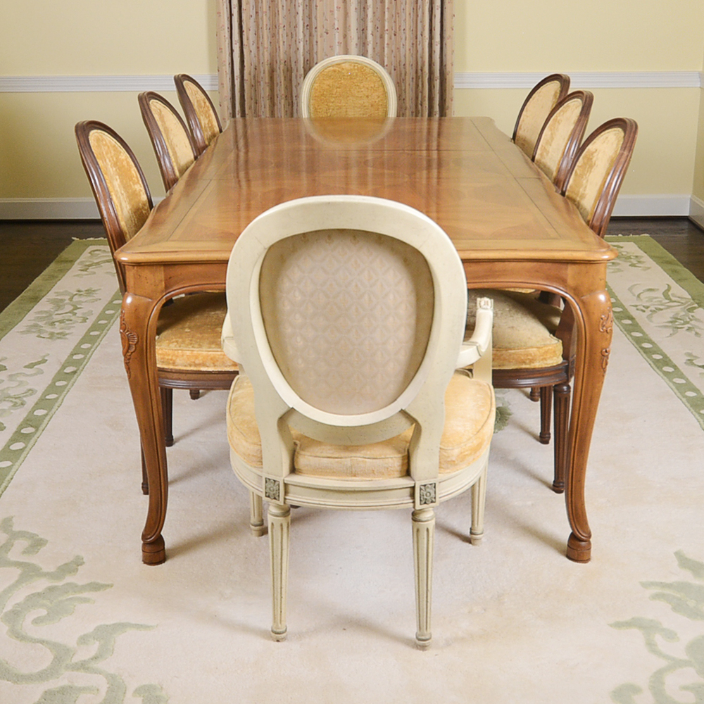 Baker Furniture French Provincial Dining Table With Louis XVI Style Chairs