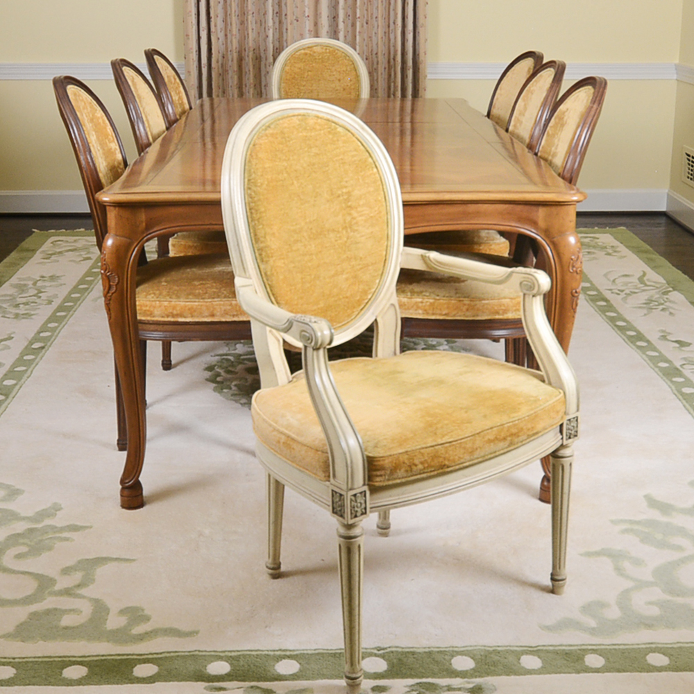 Baker Furniture French Provincial Dining Table With Louis XVI Style Chairs
