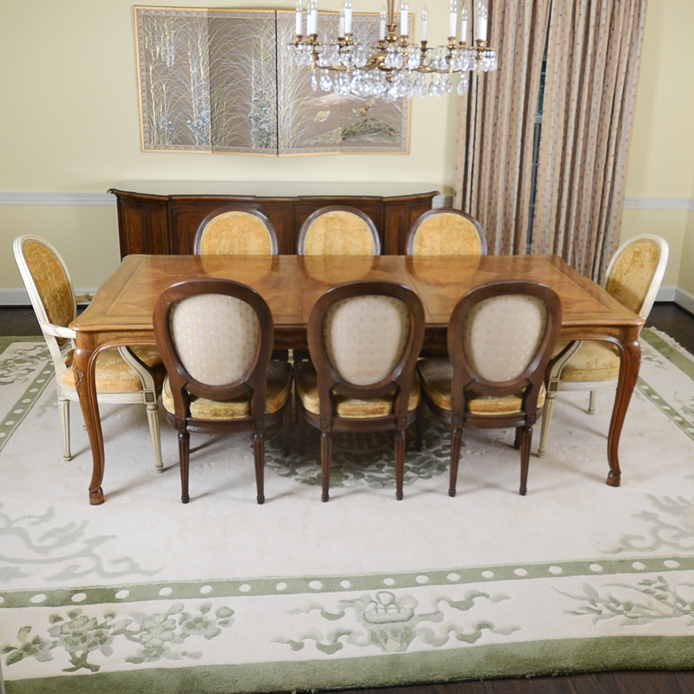 Baker Furniture French Provincial Dining Table With Louis XVI Style Chairs